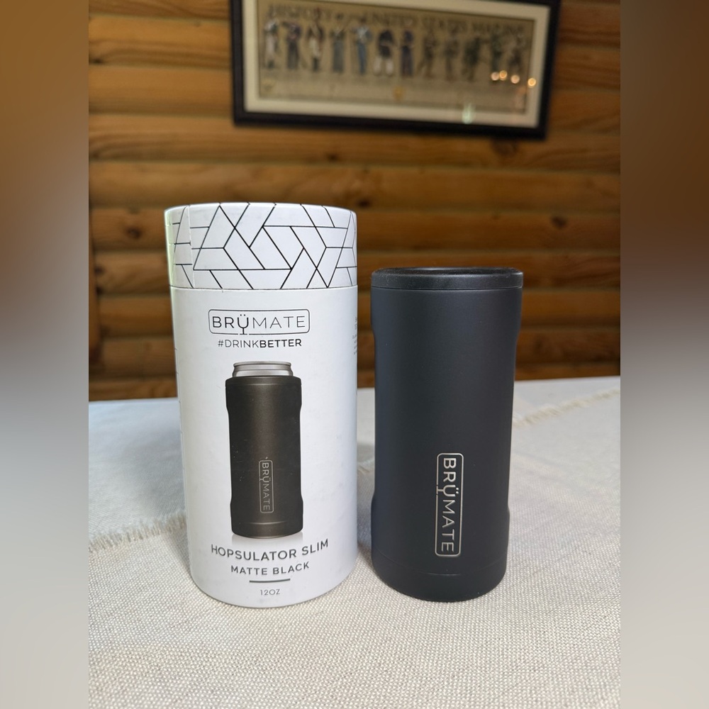 BRUMATE MATTE BLACK Hopsulator Slim 12oz Slim Can Coozie * White Claw
